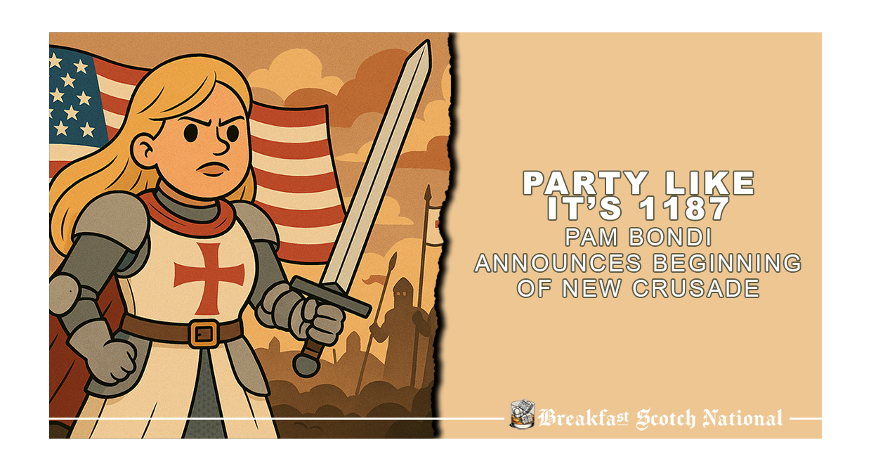 Party like it’s 1187. Pam Bondi announces beginning of New Crusade