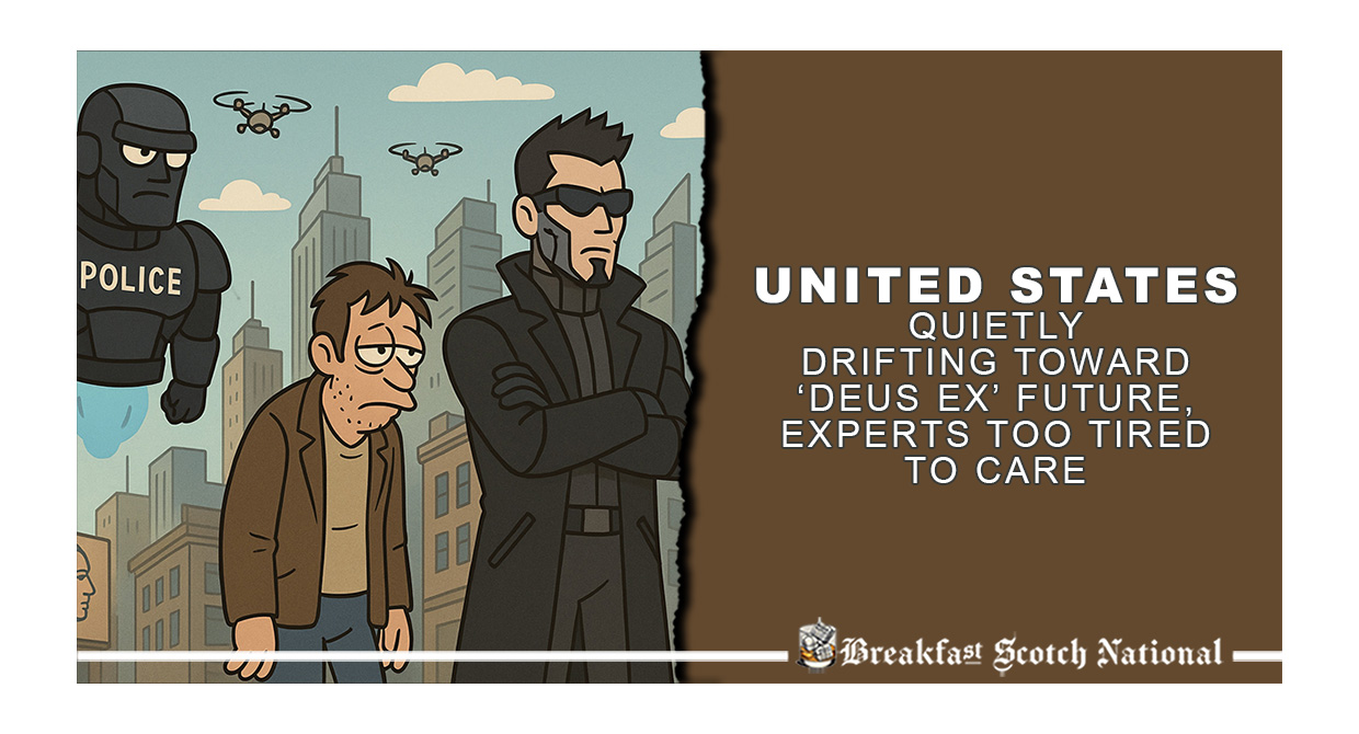 United States Quietly Drifting Toward ‘Deus Ex’ Future, Experts Too Tired to Care