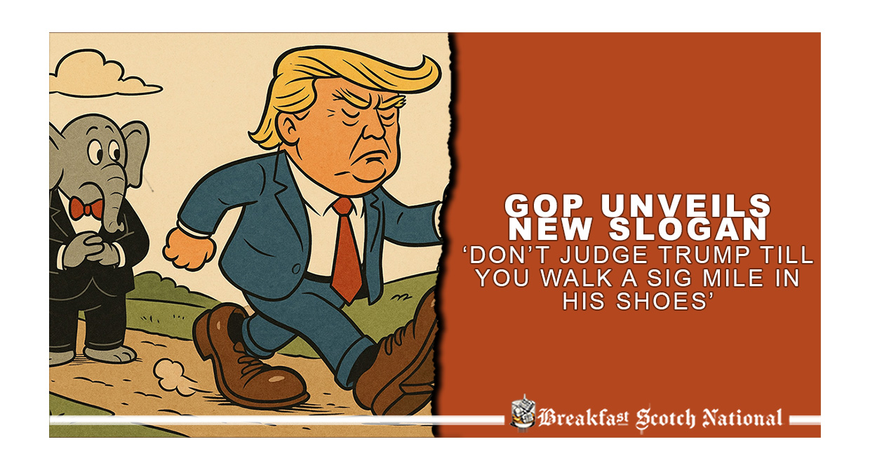 GOP Unveils New Slogan: ‘Don’t Judge Trump Till You Walk a Sig Mile in His Shoes’