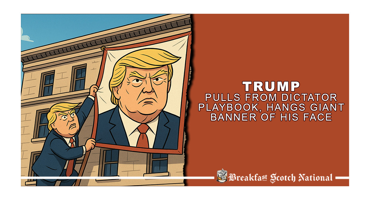 Trump Pulls From Dictator Playbook, Hangs Giant Banner of His Face