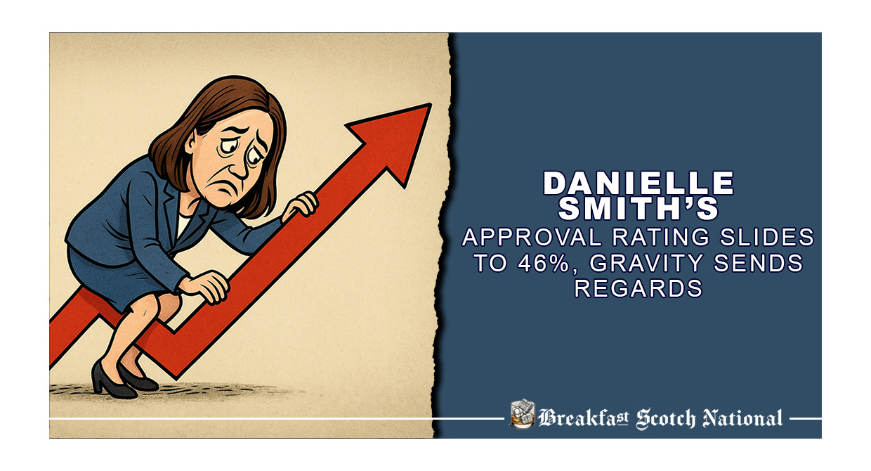 Danielle Smith’s Approval Rating Slides to 46%, Gravity Sends Regards
