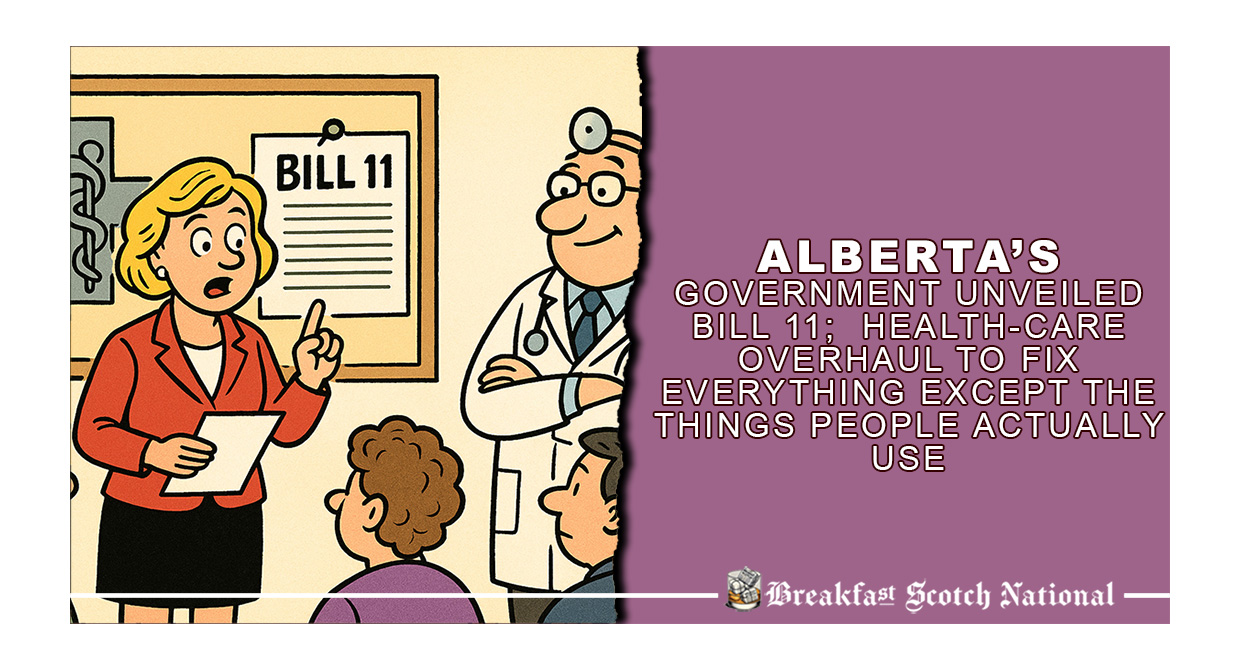 Alberta’s government unveiled Bill 11;  health-care overhaul to fix everything except the things people actually use.