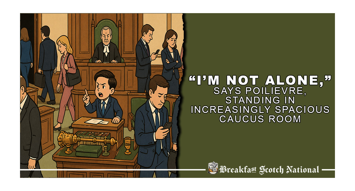 “I’m Not Alone,” Says Poilievre, Standing In Increasingly Spacious Caucus Room