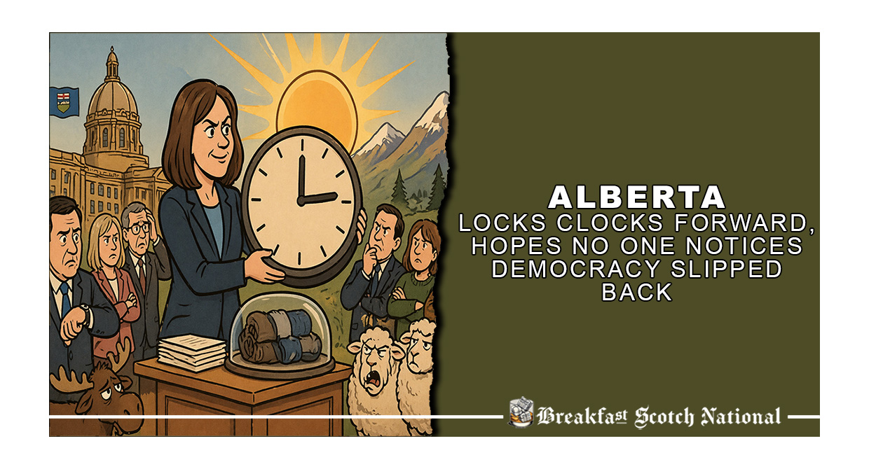 Alberta Locks Clocks Forward, Hopes No One Notices Democracy Slipped Back
