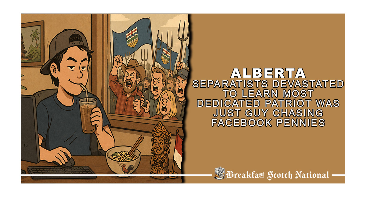 Alberta Separatists Devastated To Learn Most Dedicated Patriot Was Just Guy Chasing Facebook Pennies