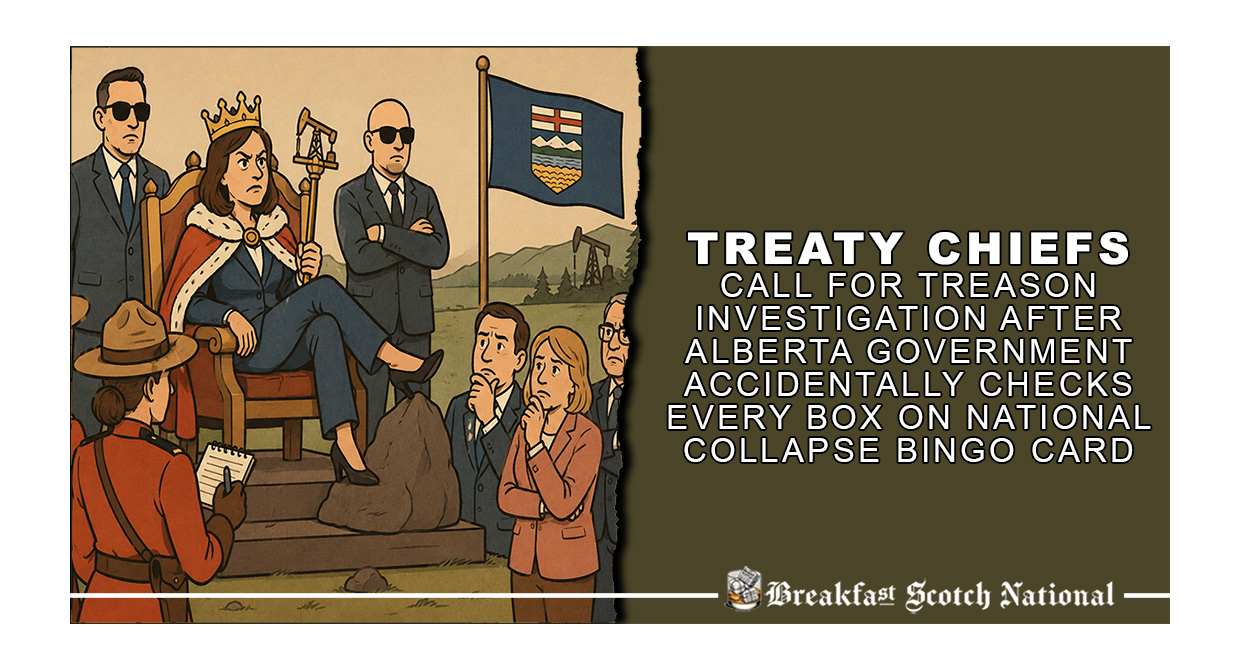 Treaty Chiefs Call For Treason Investigation After Alberta Government Accidentally Checks Every Box On National Collapse Bingo Card