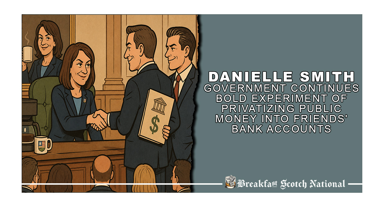 Danielle Smith Government Continues Bold Experiment Of Privatizing Public Money Into Friends’ Bank Accounts