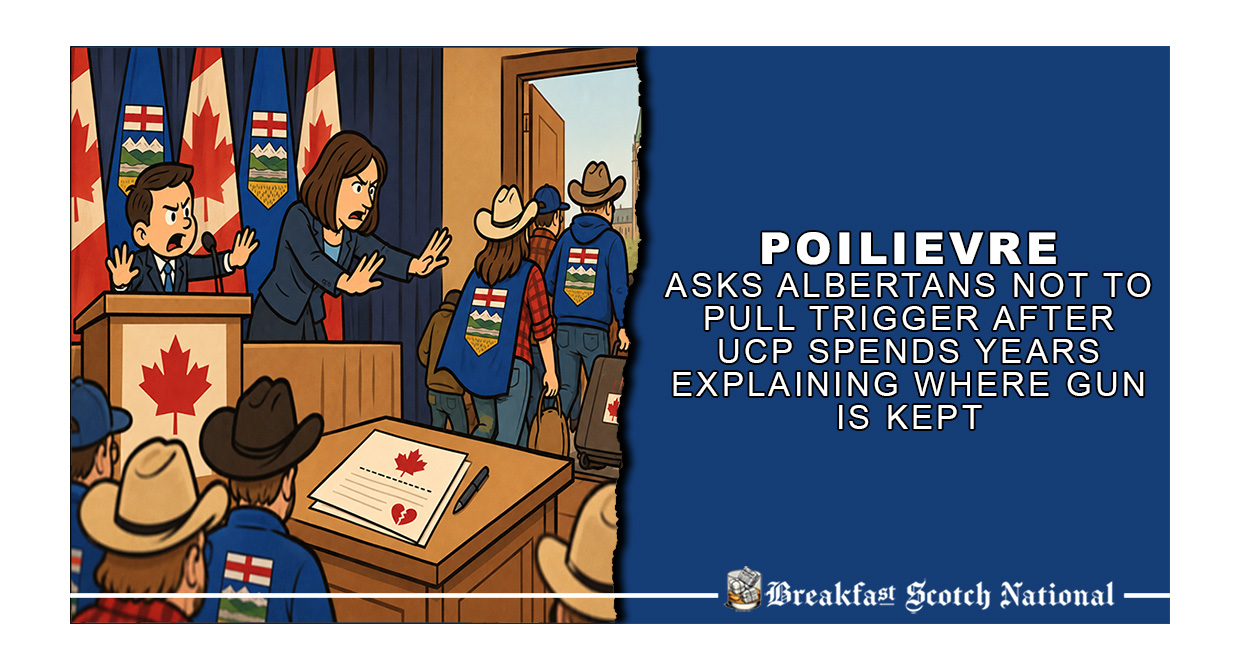 Poilievre Asks Albertans Not To Pull Trigger After UCP Spends Years Explaining Where Gun Is Kept